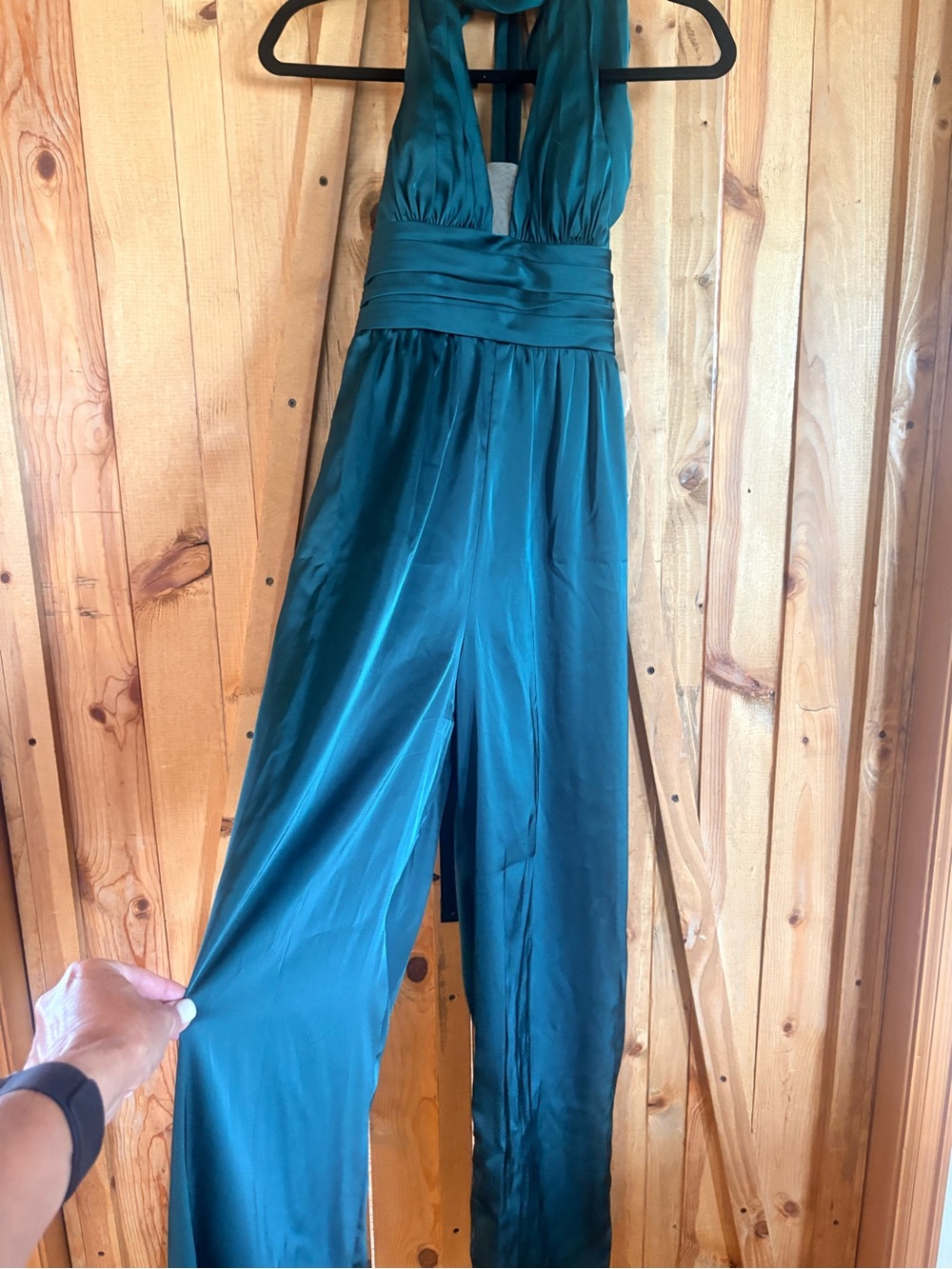 Azazie oli stretch satin jumpsuit